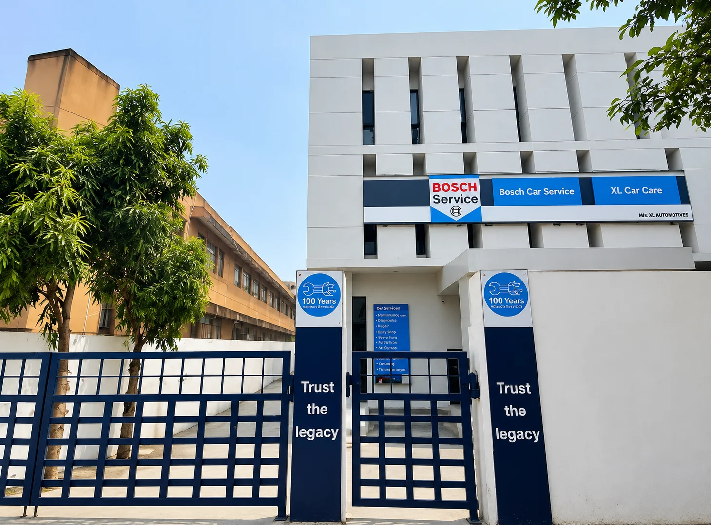 Exterior view of Bosch-authorized BMW service workshop at XL Car Care in Delhi